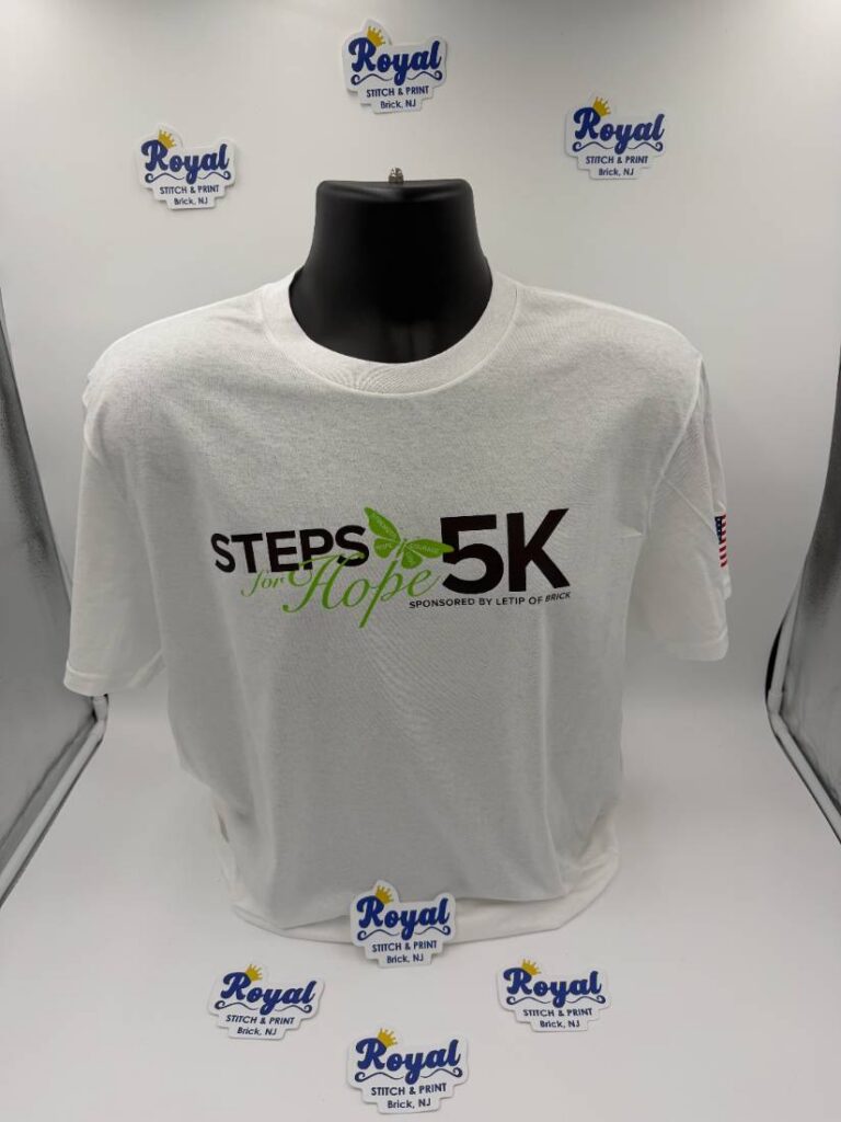 Royal Stitch and Print shirt for the steps for hope 5k non profit